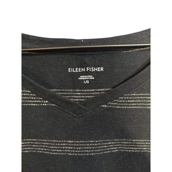 Eileen Fisher Womens V-Neck Striped Short Sleeve Shirt L Hemp & Organic Cotton - Picture 3 of 4